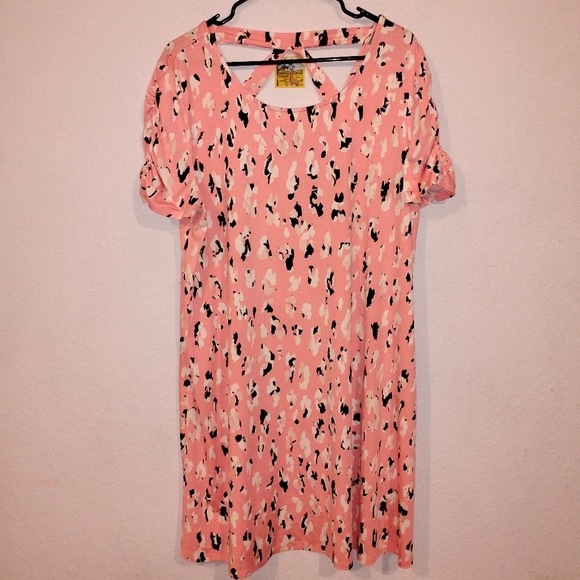AGB Pink Black White Animal Print Pull On Stretchy Flowy Dress - Picture 1 of 6